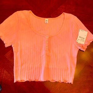 BP pointelle rib crop Henley cotton size XS, NWT